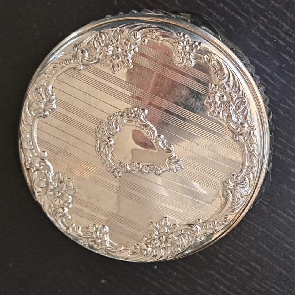 Vintage Glass w/ Silver Lid Powder Jar